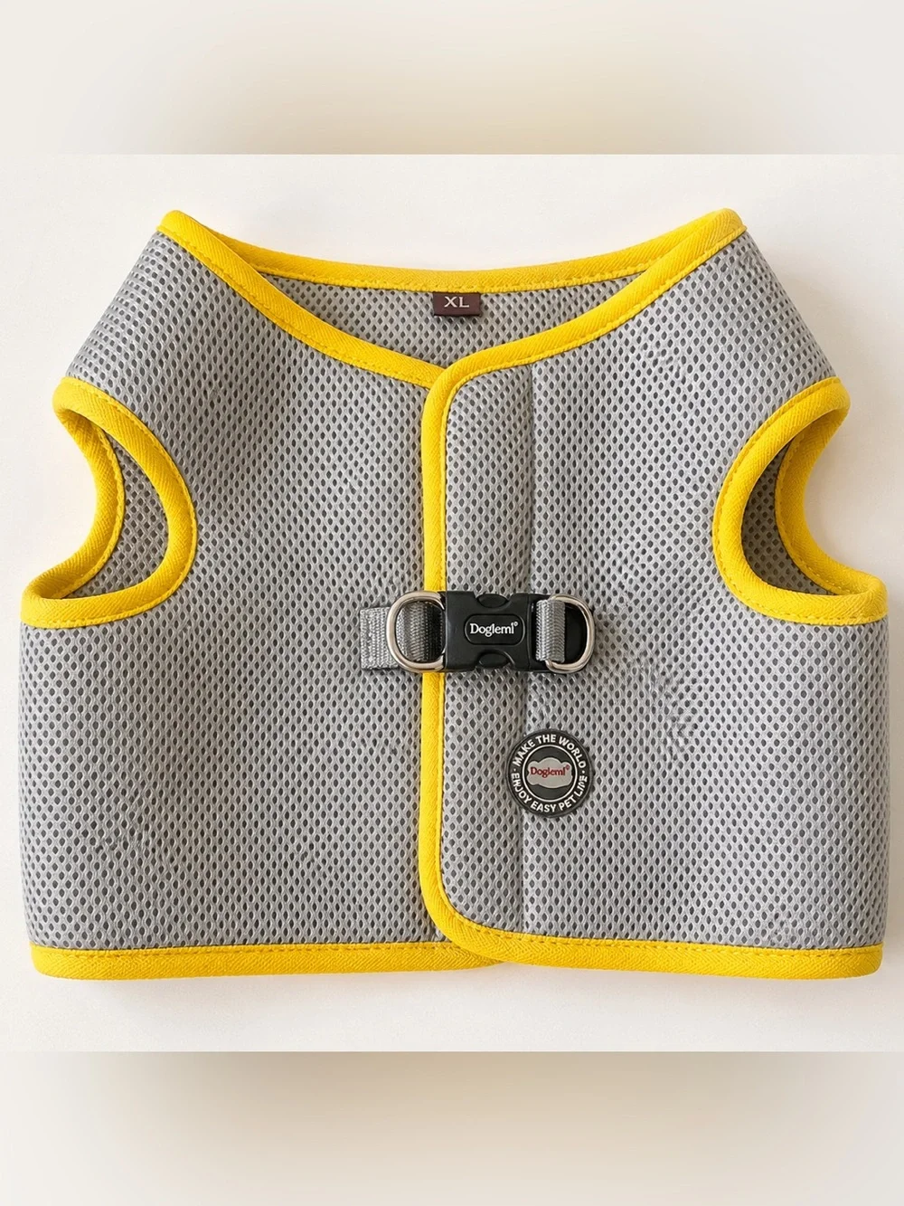 Doglemi Breathable Mesh Dog Harness medium / large Grey Yellow Trim Adjustable